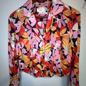 Anthropologie Maeve Floral Cropped Button-Down Blouse - XS
